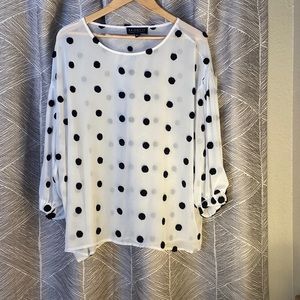 Eloquii sheet white blouse with black embroidered polka dots 14